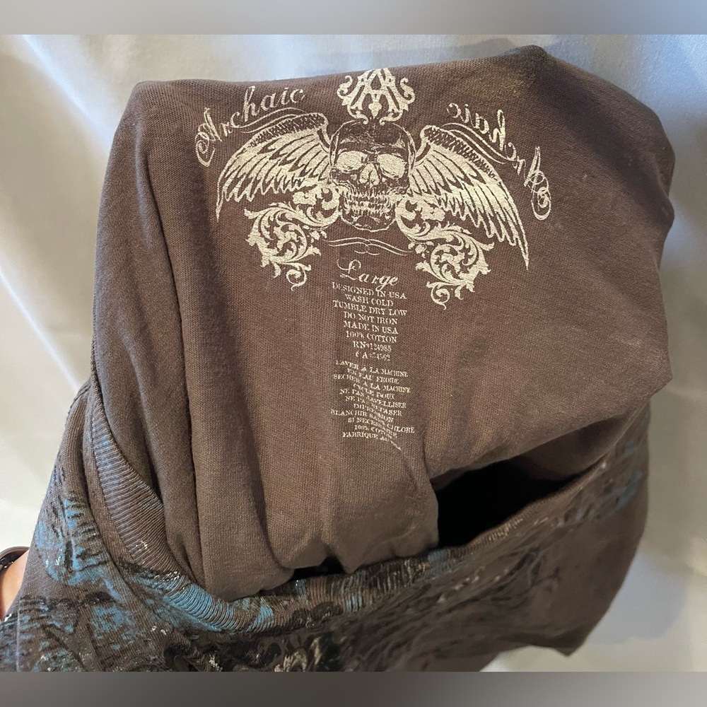 Archaic by Affliction Men's Graphic T-Shirt in Brown L Y2K - Picture 2 of 3